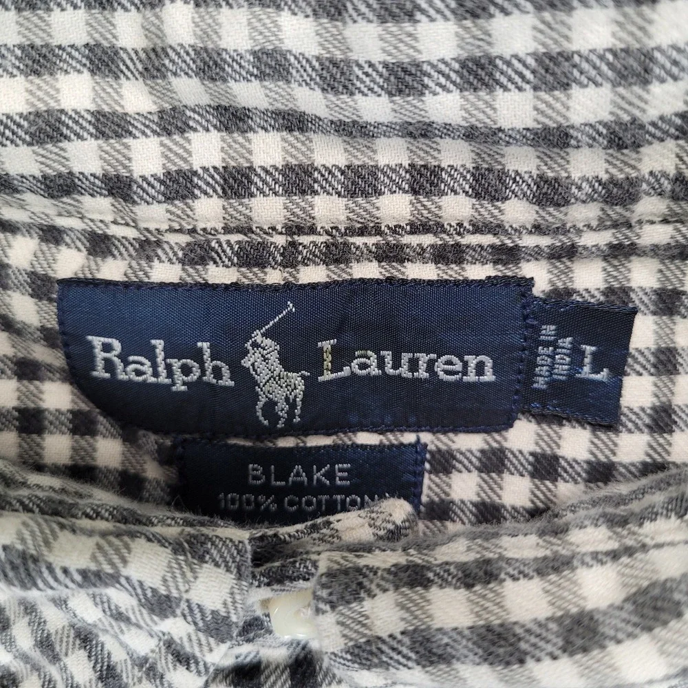 Polo Ralph Lauren Blake Mens Large Black White Gingham Check Button Down Shirt‎